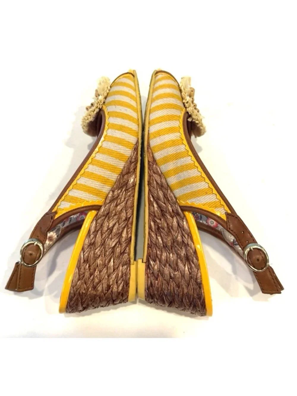 Poetic License Ava Sunshine Stripe Flower Wedge Slingback Sandals 36.5/ US 5-5.5